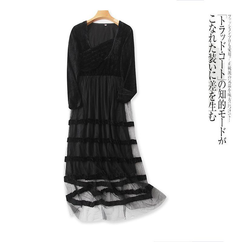 

Женское бархатное экспортное платье с кружевом в виде древесного гриба и сеткой Black A- 9-8-5 S