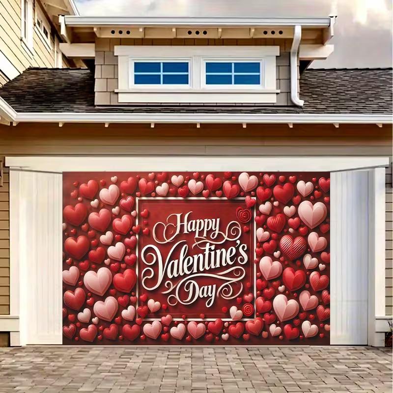 2D Happy Valentine's Day Backdrop with Red and Pink Hearts Photo Background