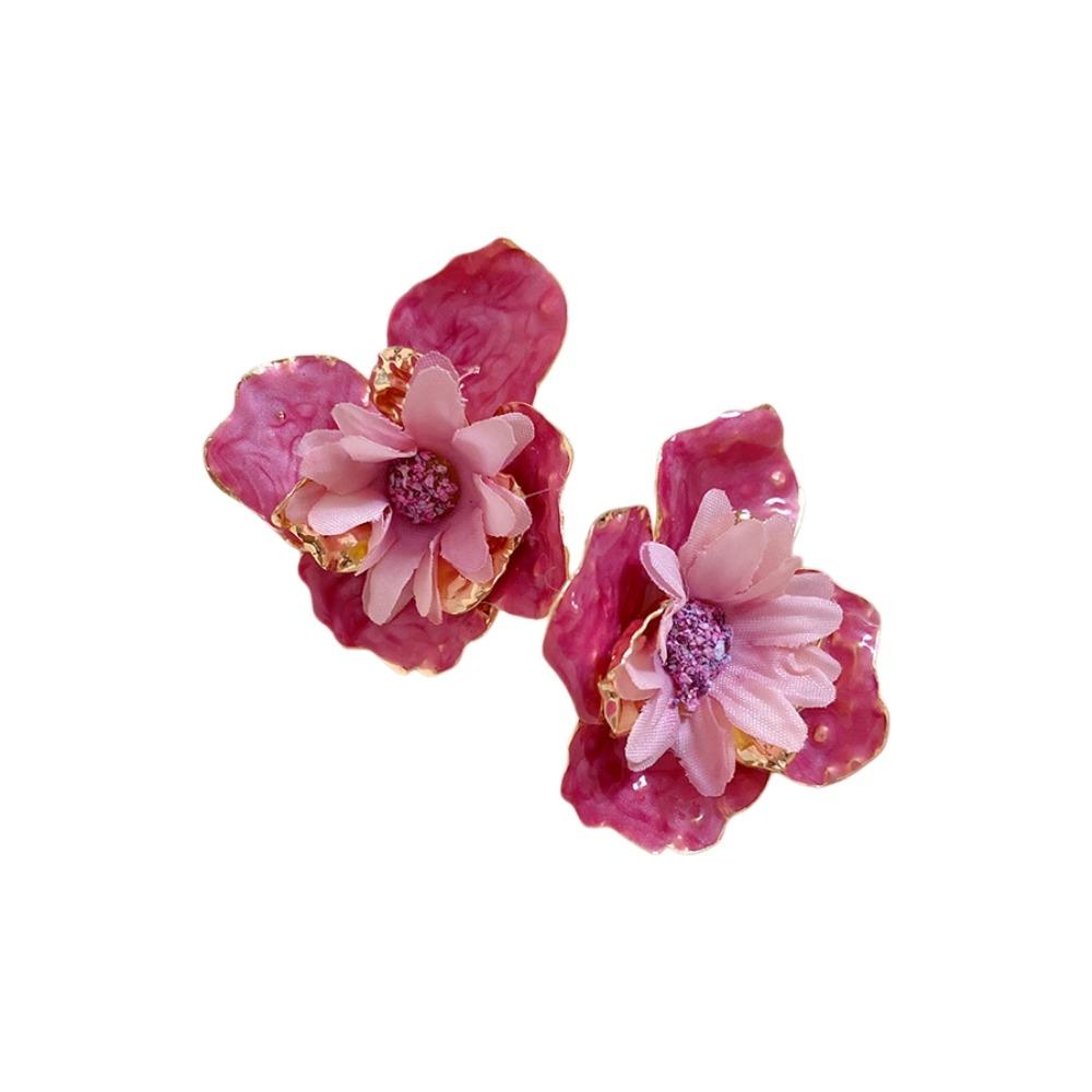 Oil Drip Colorful Flower Earrings Korean Style Floral Ear Studs Exaggerated Ear Pendant Daily