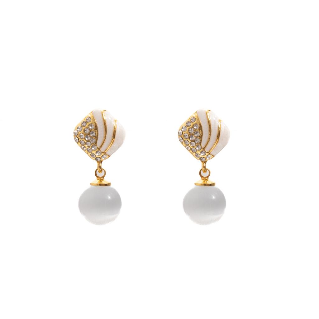 Temperament High Sense White Opal Fashion Atmospheric Earrings Prism Diamond Light Luxury Elegant Small Fragrant Wind Earrings