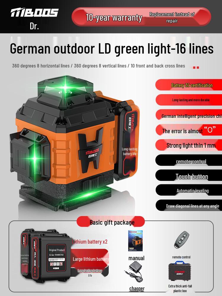 Nível Laser Infravermelho Automático de Alta Precisão de 12 Linhas para Uso Interno/Externo