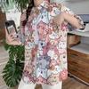Kawaii Button-up-Hemd mit Tier-Katzen-Print-Bluse für Damen, japanischer Stil, Sommer-Hawaii-Grafik-Cardigan, lässige süße Tops