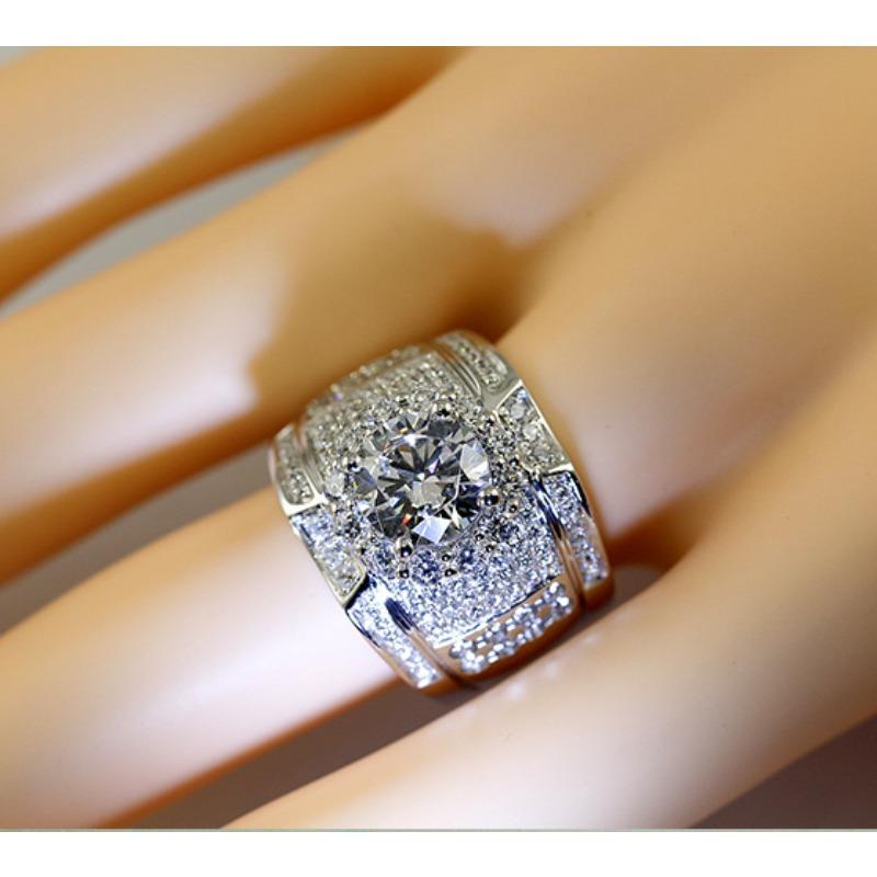 Luxus Gruppe Eingelegter Herrenring Ringe Modisch Europäischer und Amerikanischer Diamantenstil Sterlingsilber Herren- und Damenringe Plattiert mit Weißgold