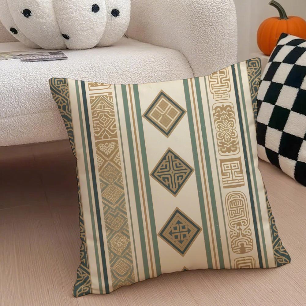 Retro Striped Pattern Cushion Cover Linen Pillow Case Soft Breathable Protective Couch Room Decoration