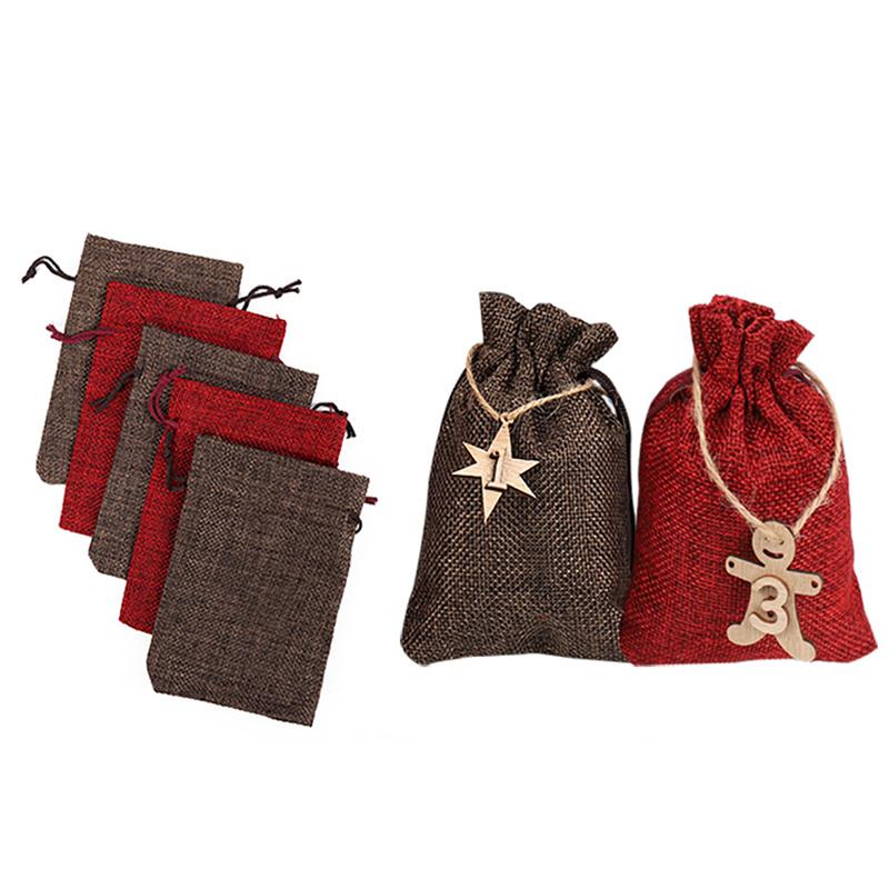 

24 шт. Рождественский адвент-календарь, подвесные мешочки из мешковины с завязками для украшения рождественской тематической вечеринки дома, мешки для конфет