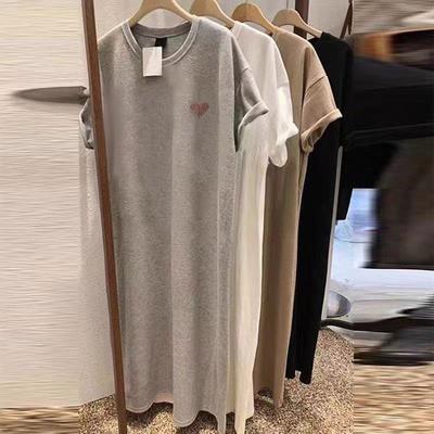 Summer New Loose Short-sleeved T-shirt Women's Dress Medium and Long Dress Top Pure Cotton T-shirt Skirt