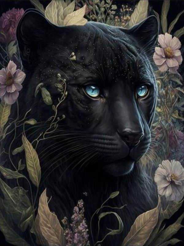 Pictură cu diamant Jungle Panther Diy Full Square Round Drill Broderie cu strass Animale sălbatice Mozaic Seturi cu punct de cruce Flori Decor de perete