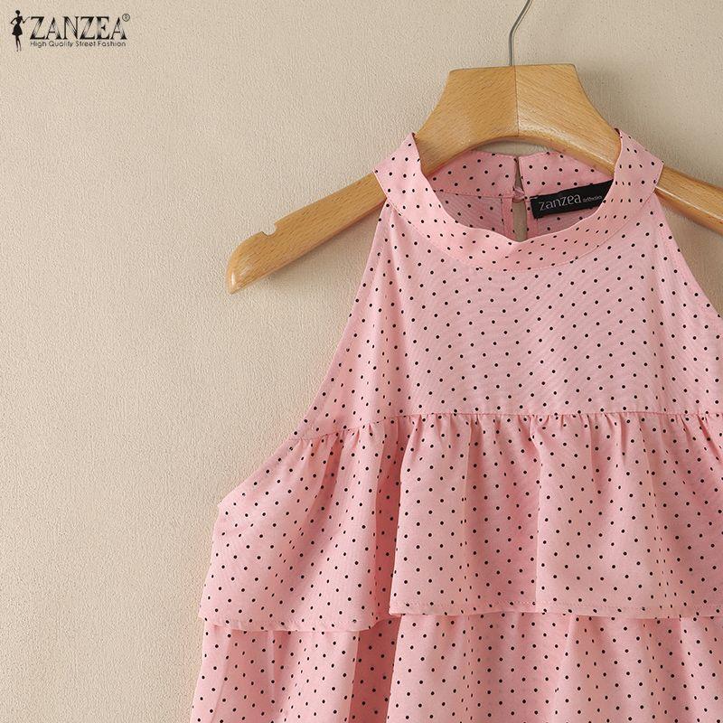 ZANZEA Women Polka Dot Print Casual Off Shoulder Sleeveless Vest Tops