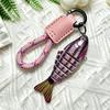 Novelty Multi-jointed Fish Keychain Hand-wrapped Leather Wooded Keyring  Backpack Decor