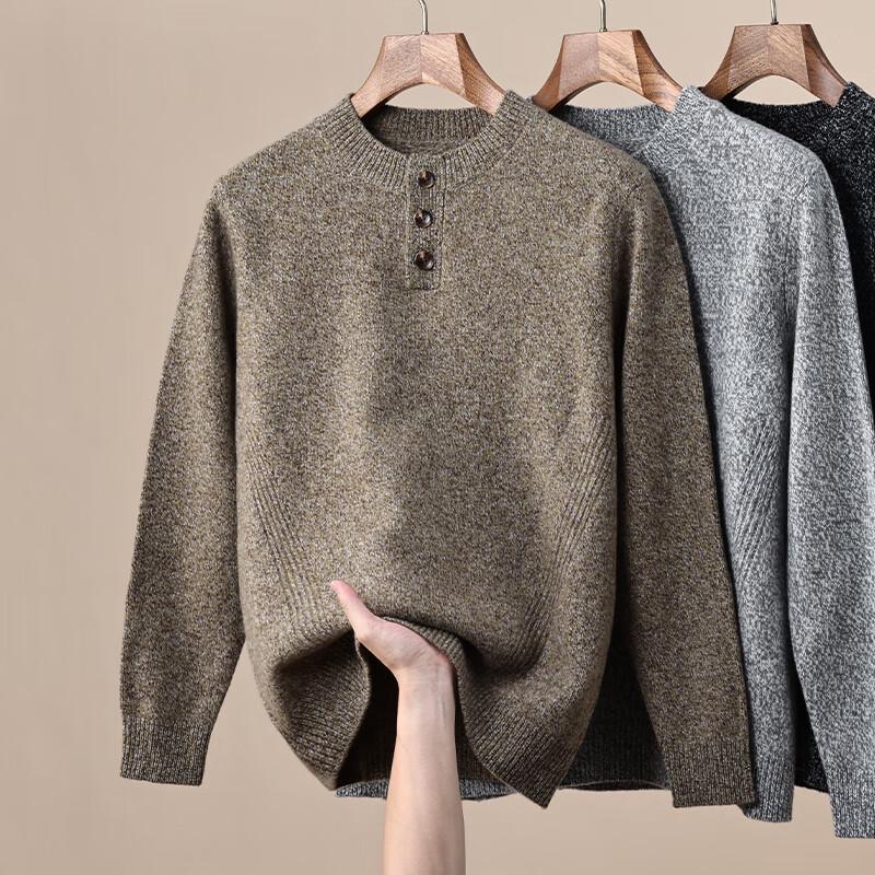 Hengyuanxiang Men's 100% Pure Wool Round Neck Sweater