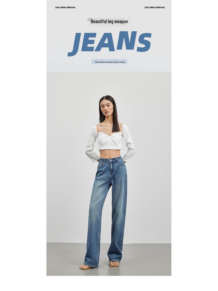 Retro High Waisted Wide Leg Blue Jeans for Women - Slimming and Loose Fit
