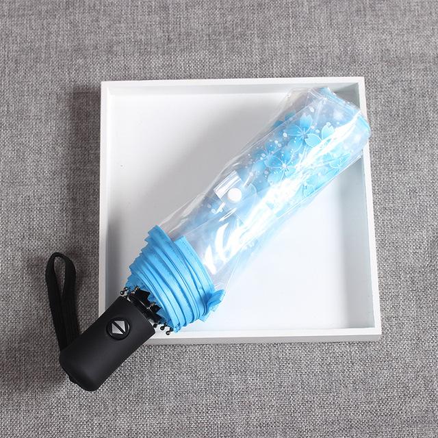 Paraguas plegable automático transparente con 8 varillas, paraguas de flores de cerezo, paraguas portátil para lluvia y sol, paraguas compacto para lluvia para mujer