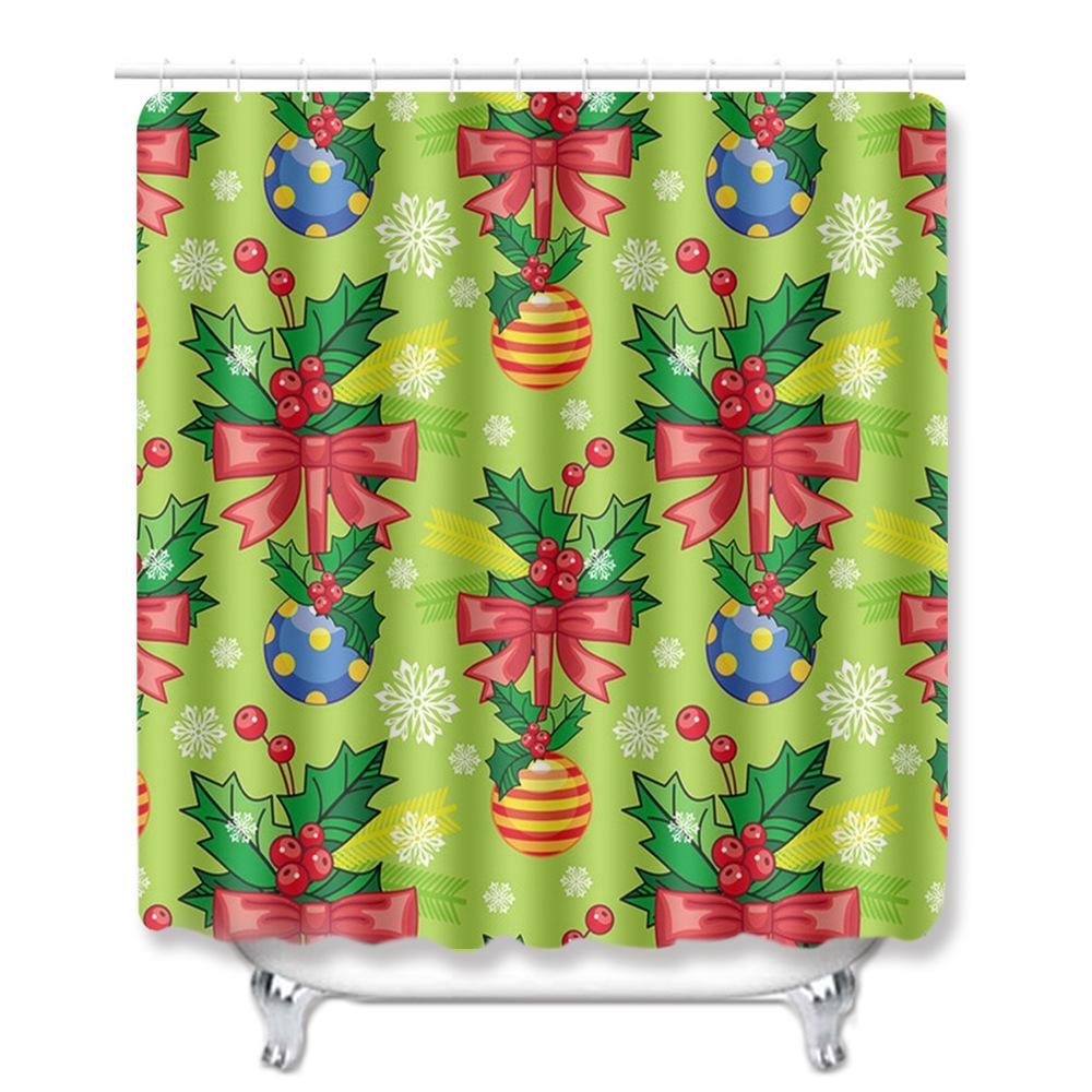 Christmas Waterproof Shower Curtain Floor Mat Four-Piece Set, Bathroom Water-Absorbing Non-Slip Door Mat, Shower Room Water-Absorbing Carpet