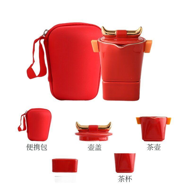 

Красный Экспресс Чашка Портативный Дорожный Чайный Набор Включая 1 Чайник и 2 Чашки Мини Керамические Чашки для Заваривания Чая для Кемпинга и Открытого Воздуха