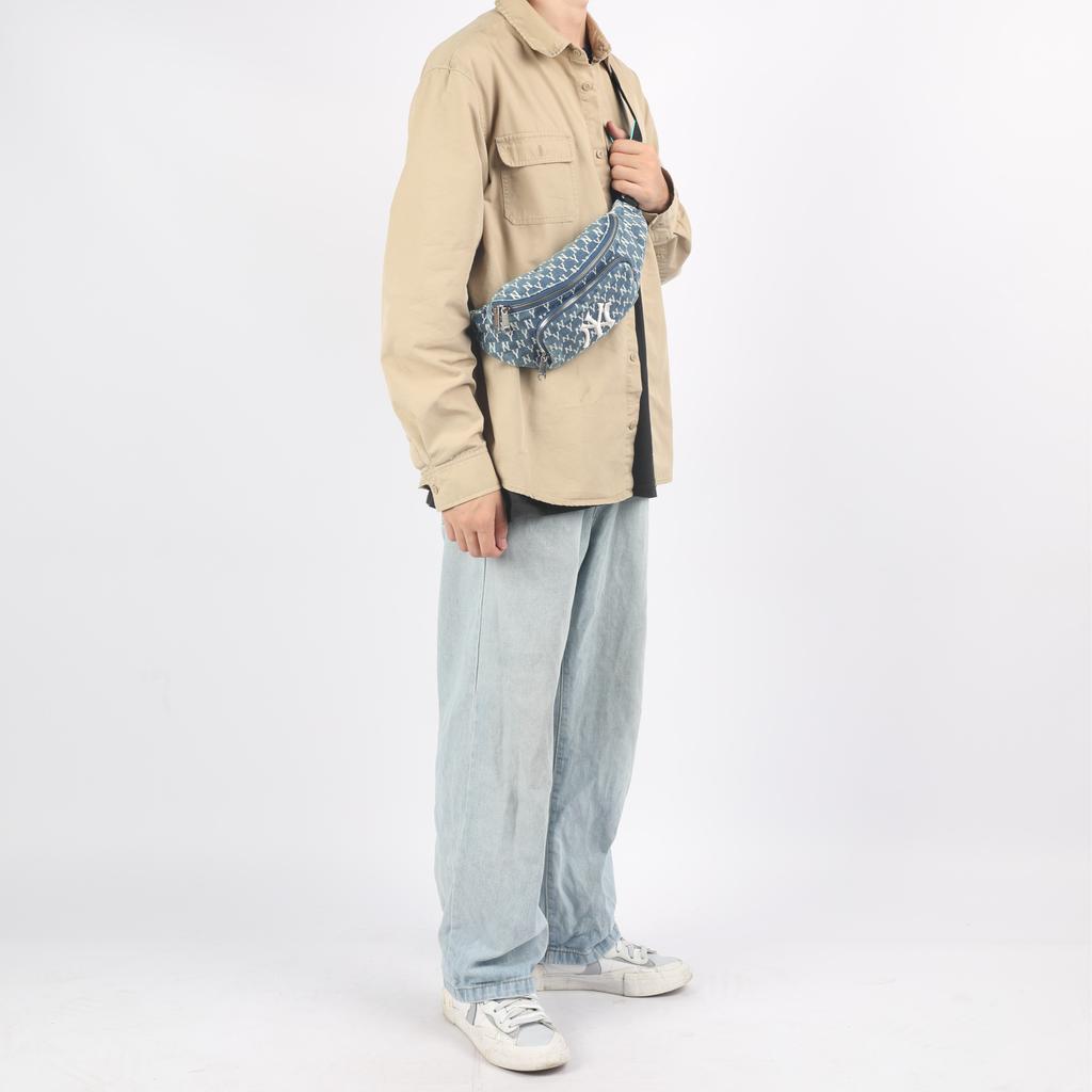 New MLB Monogram Collection Cotton Crossbody Bag, Fanny Pack Unisex Denim Blue 32BGCD011-50U