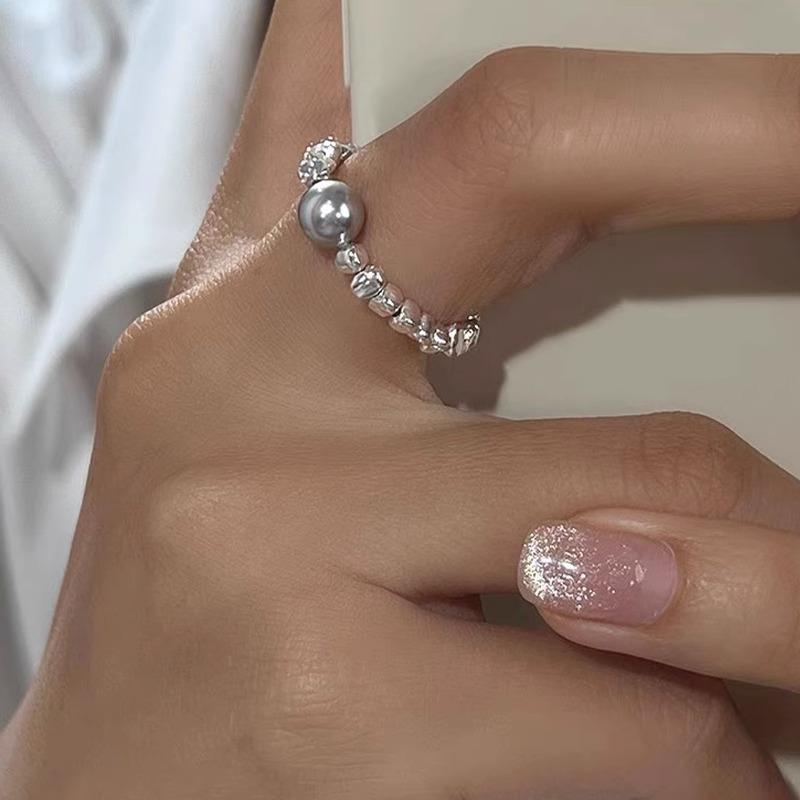 Art Deco Geometric Crushed Irregular Ring Handmade Beaded Elastic S-band Temperament Personality 100% Match Women's Index Finger Ring