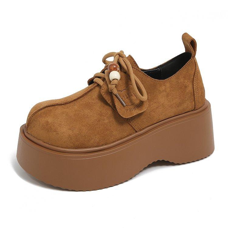 

Retro thick-soled muffin heightening big head Boken shoes women s all-inclusive skirt 2025 autumn new popular single shoes 40 коричневый