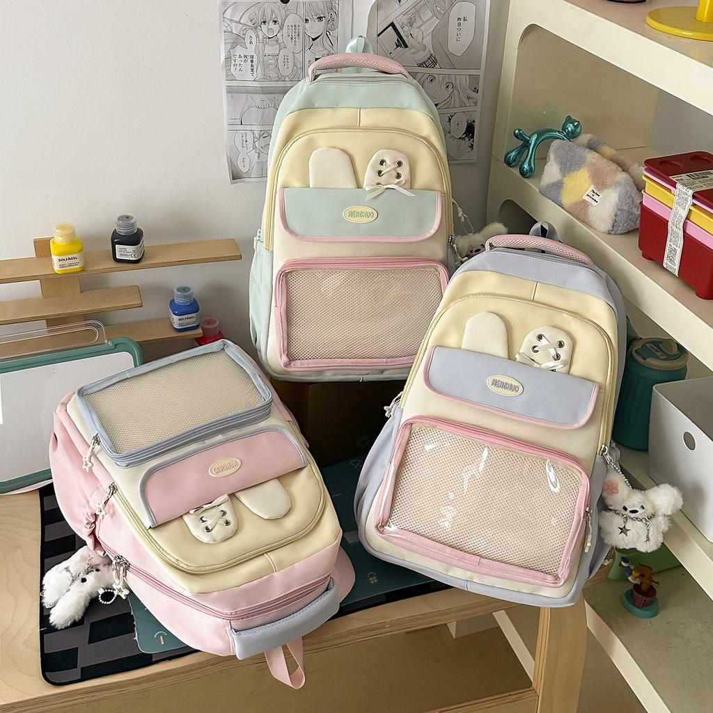 Schoolbag Cream Light Pink Ins Wind High Value School Bag Female Sweet Junior High School Pain Backpack Lightweight Large Capacity Backpack