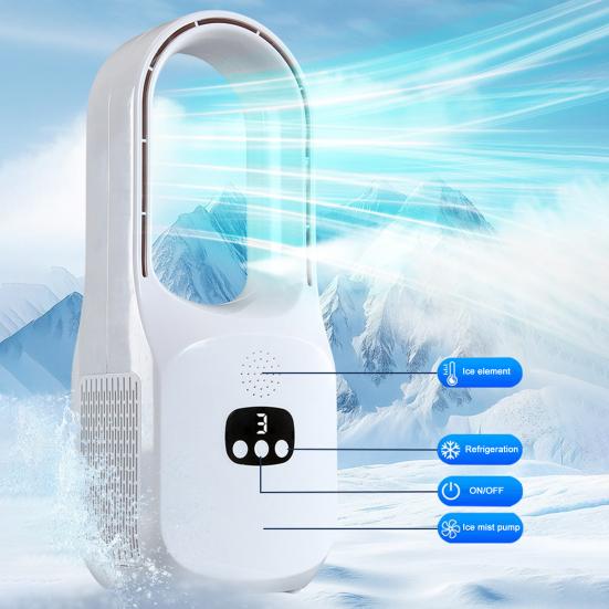 Bladeless Desk Fan with 3 Speeds Digital Display Strong Airflow Low Noise Rechargeable Quiet Cooling Fan