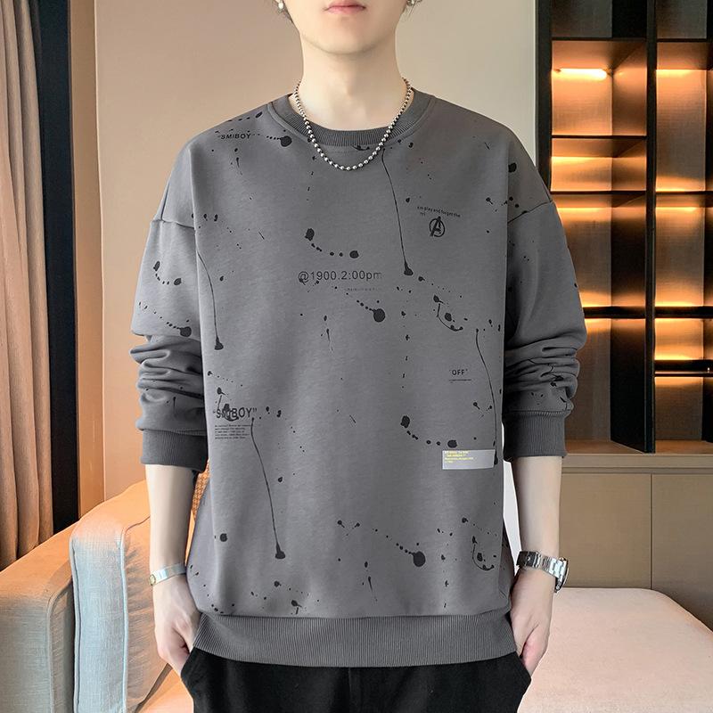 Round Neck Sweatshirt Autumn Men's Bottoming Top New Fashion Loose Long-sleeved T-shirt Outer Wear Autumn New Style