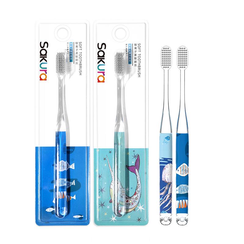 

1 PC Silver Ion Adult Soft Bristled Toothbrush Transparent Crystal Brush Handle Couple Antibacterial Cleaning Oral Toothbrush