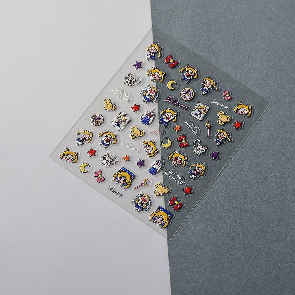 Retro Cartoon Sailor Moon Q Version Nail Stickers - Usagi Star Moon Japanese Design Sailor Moon [1 sheet]