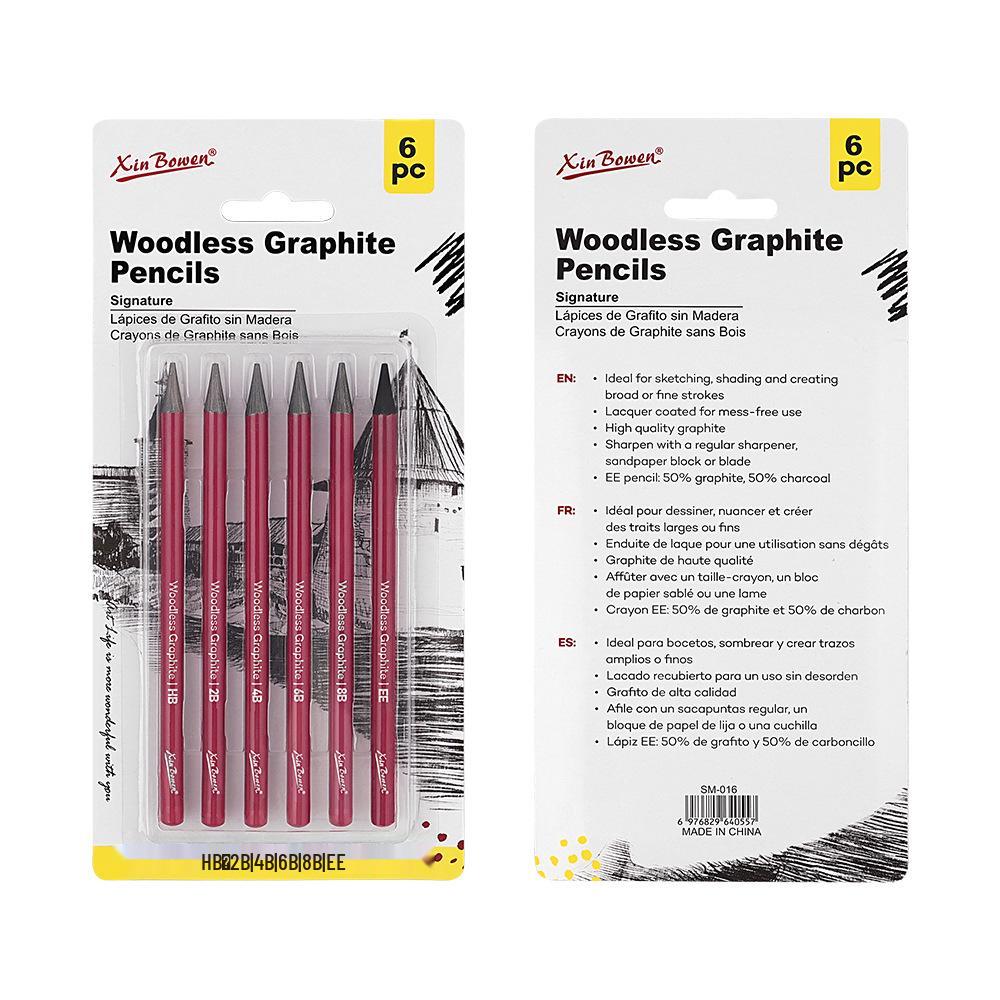 Graphite Charcoal Pencil Set - 6 Pieces: Hard, Medium & Soft for Art, Students & Sketching