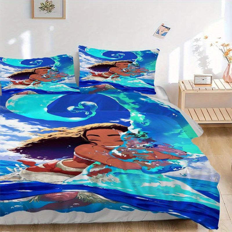 

3 шт. Комплект постельного белья в стиле Моаны «Океанские волны», включает 1 пододеяльник и 2 наволочки, Удобный S071 135x200cm
