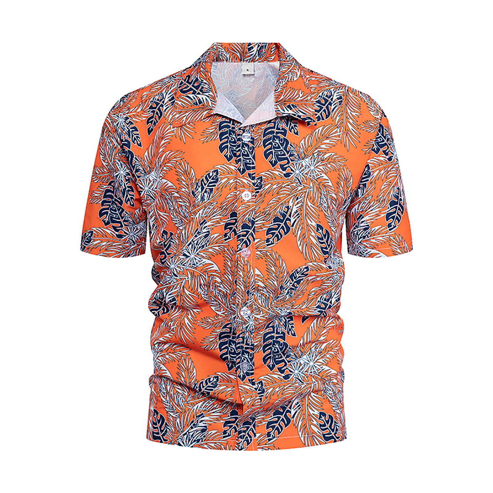 

Мужские гавайские рубашки с цветочным принтом, пляжные рубашки на пуговицах с коротким рукавом XL оранжевый
