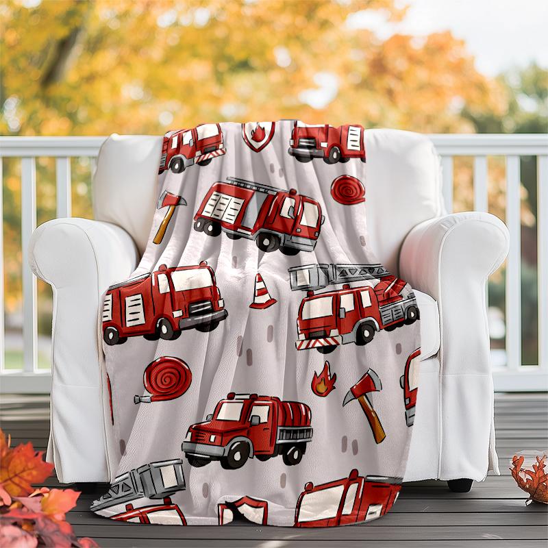 fire truck Theme Printed Blanket - Perfect for Couch, Bed, Travel & Outdoor Use | Machine Washable, Cozy & Durable.