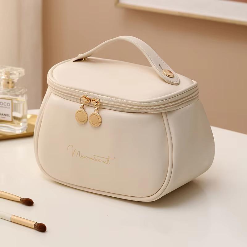 

Large Capacity Double-Layer Makeup Bag, PU Leather Waterproof Cosmetic Bag, Makeup Organizer, Lightweight Toiletry Bag With Comp белый