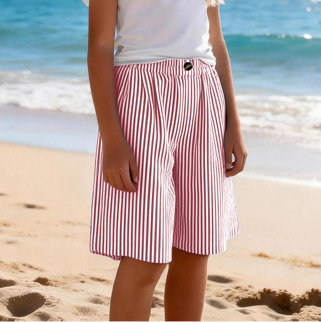 Modische Niedliche Gestreifte Elastische Taille Tasche Lässige Mädchenshorts für Kinder