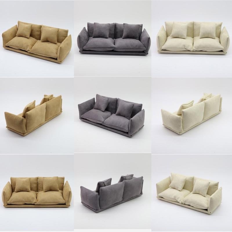 1/12 Scale Couch Model Modern Miniature Sofa Realistic Wooden Dollhouses Furniture For Bedroom Living Room