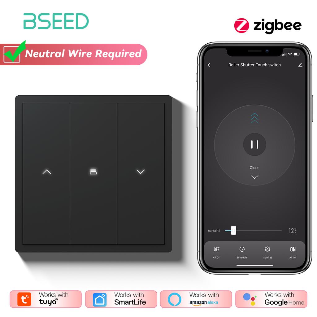 BSEED Zigbee 1/2/3/4Gang Smart Light Switches Mechanical Click Buttons Roller Shutter Blinds Switch EU Wall Socket With 20W USBC
