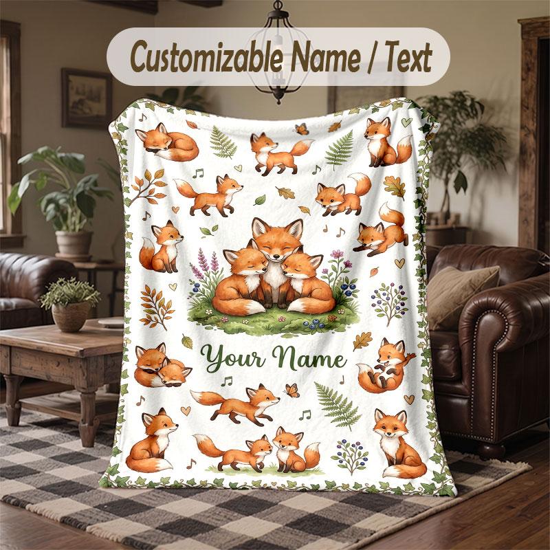 Wolf Fox Theme Throw Blanket Custom Name Text Personalized Blanket Soft Cozy Blanket for Home Sofa Bed