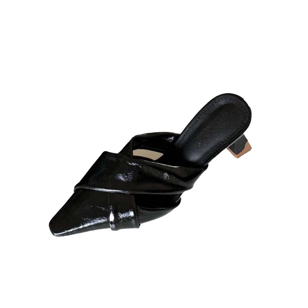 Muller shoes bag head half slippers women's 2025 spring and summer new fashion lazy outer wear soft leather breathable thick high heel sandals