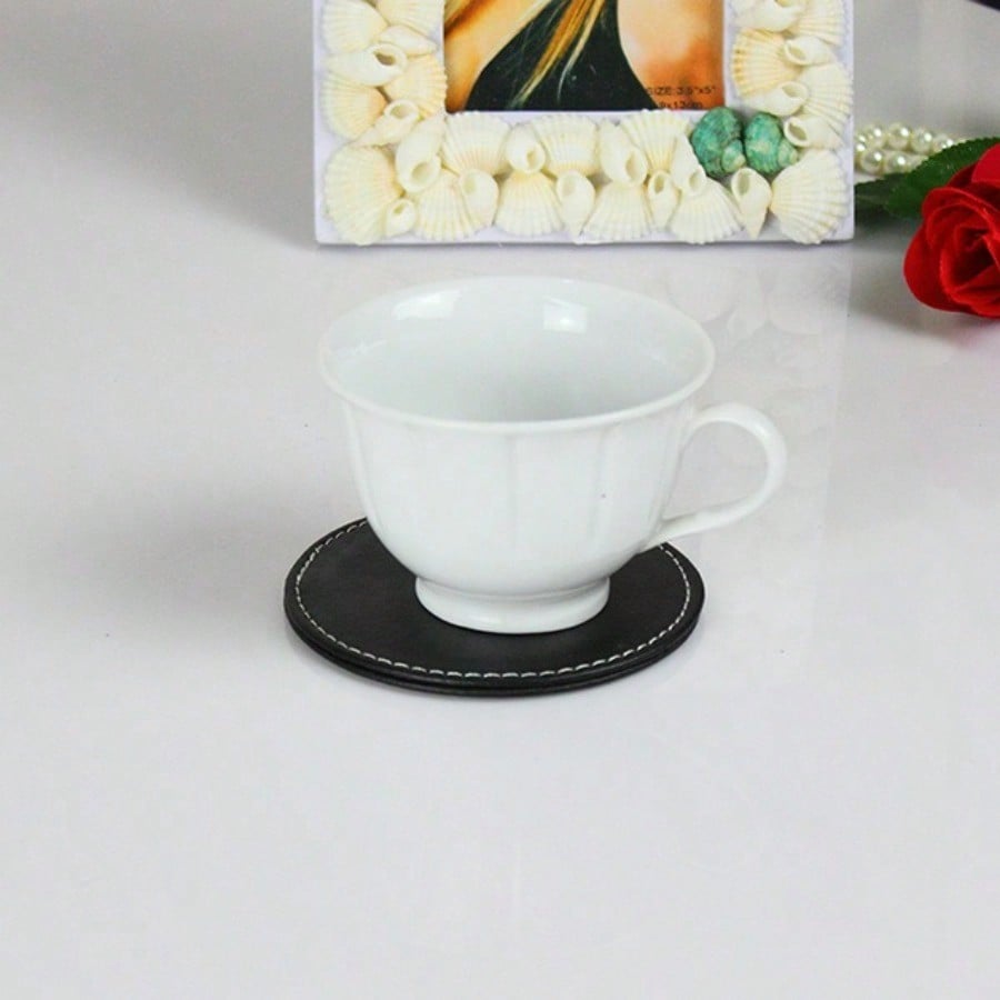 6Pcs/set Leather Coaster PU Leather Dining Table Mat Coffee Coaster Thermal Insulation Water Cup Mat