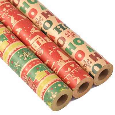 1 Roll Christmas Gift Wrapping Paper Xmas Tree Snowflake Kraft Paper Gift Box Pakaging Craft Paper DIY New Year Party Decoration