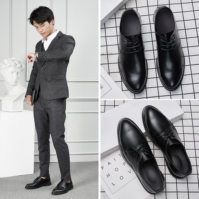 Low-top Polished Gentleman's Small Black Shoes Autumn New Casual Pointed Leather Shoes Lace-up Polished Leather Trend Daily Men's Shoes