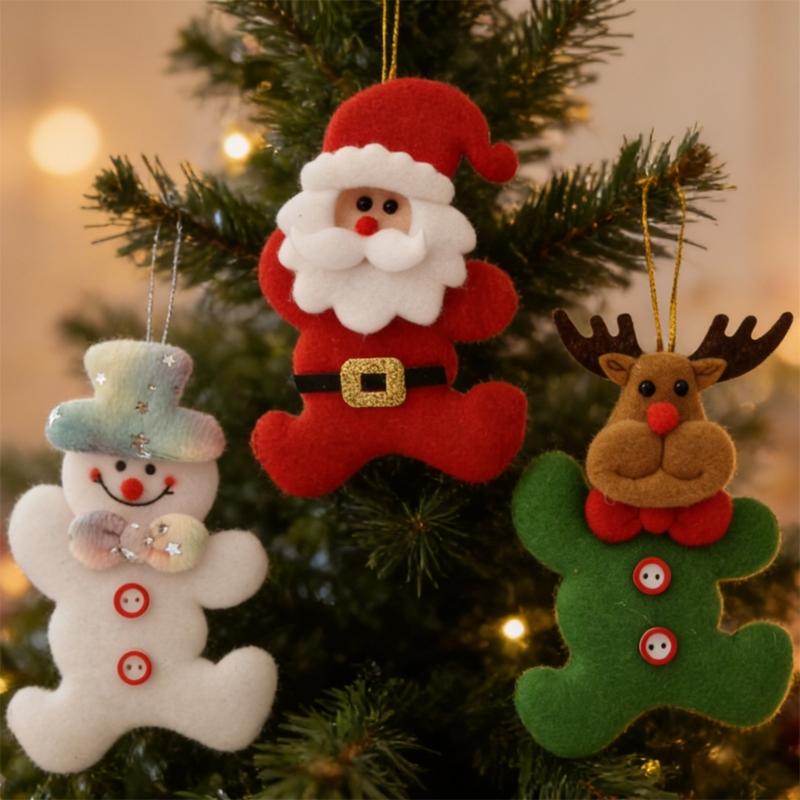 Christmas Character Ornament Soft Fabric with Filled Profile, Integrated Loop, and Placement Without Separate Tools