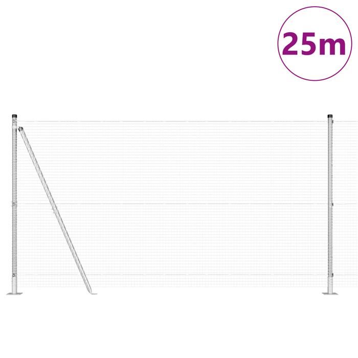 VidaXL Clôture en fil soudé avec 13 poteaux flangés 1.2x25 m en acier galvanisé 3352322