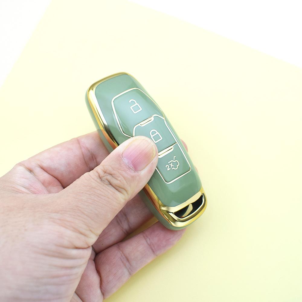 Goldrand Für Ford Mustang Explorer Edge Fusion F150 Mondeo TPU Auto Autoschlüssel Fernbedienung Etui Hülle Tasche Halter Schlüssellos Zubehör