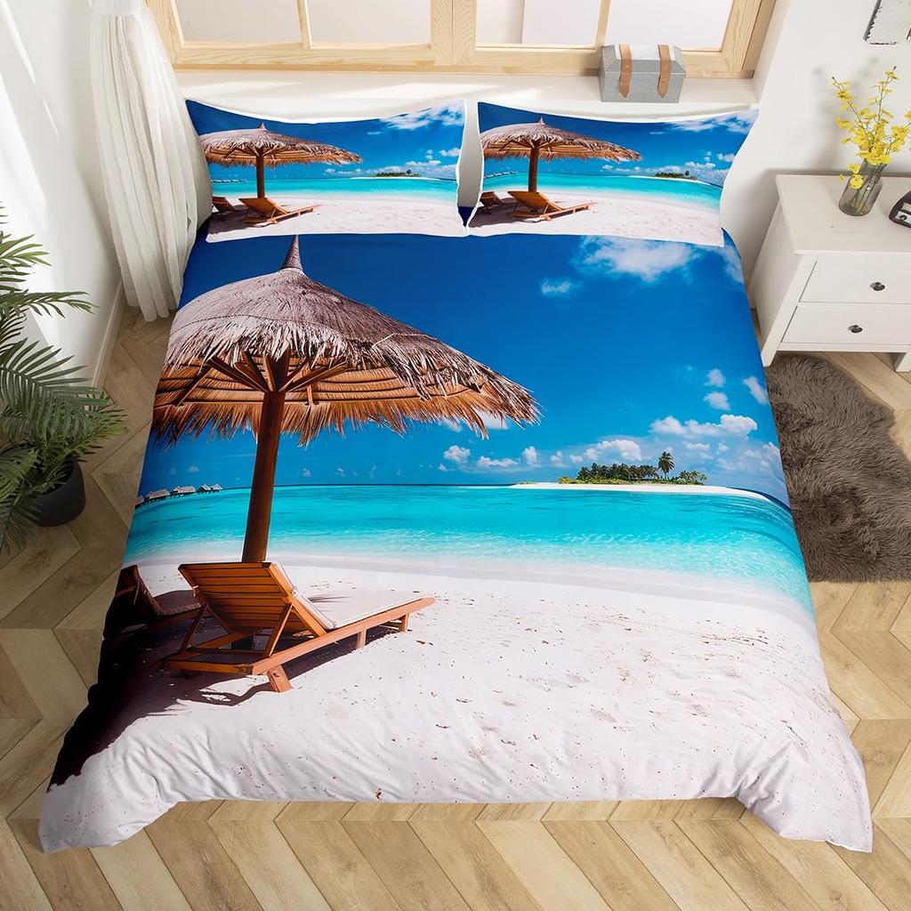Beach Duvet Cover Twin Full Queen King Size,Ocean Theme Bedding Set for Kids Girls Boys Room Dorm,Coastal Beach Comforter Cover