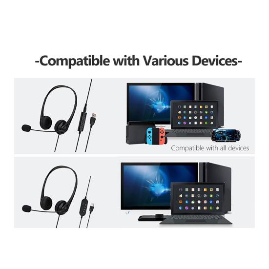 SY490 Wired Headset Universal Noise Cancelling Over Ear USB Binaural Headphone with Mic for Online Teaching