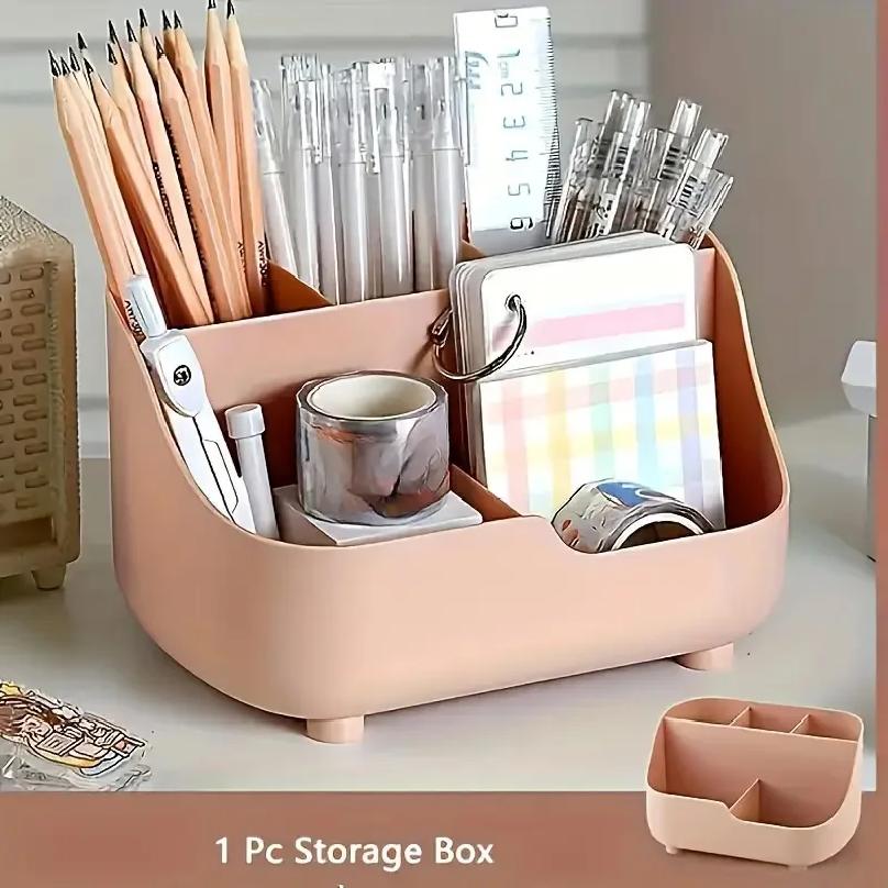 

Large Capacity Desktop Storage Box Five-Compartment Desktop Organizer, Student Stationery Holder 5-Section Office Desk Organizer розовый