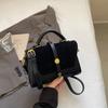 Suede Fabric Handbag with Adjustable Strap Golden-Te Hardware and Flap Closure - Trendy Commuting Hobo Crossbody Bag for Women