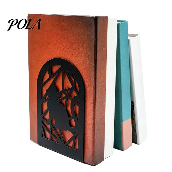 Heavy Book Ends 1 Pair Metal Hollow Cat Bookends, Decorative Stopper for Shelf, Non-Skid Black Home Office Desk Matte Finish Bookend