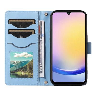 For Samsung Galaxy A25 5G (Global) (161.0 X 76.5 X 8.3mm) Case Wallet Rhombus Leather Phone Cover with Shoulder Strap,Wrist Strap