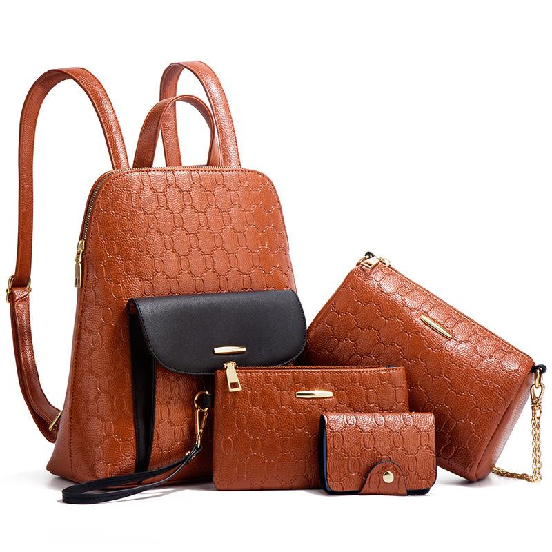 

Fashion Embossed Single Shoulder Diagonal Span Backpack Trend Simple Large Capacity Chain Bag Four-Piece Set Mother And Child Women S Bag темно-коричневого кольору
