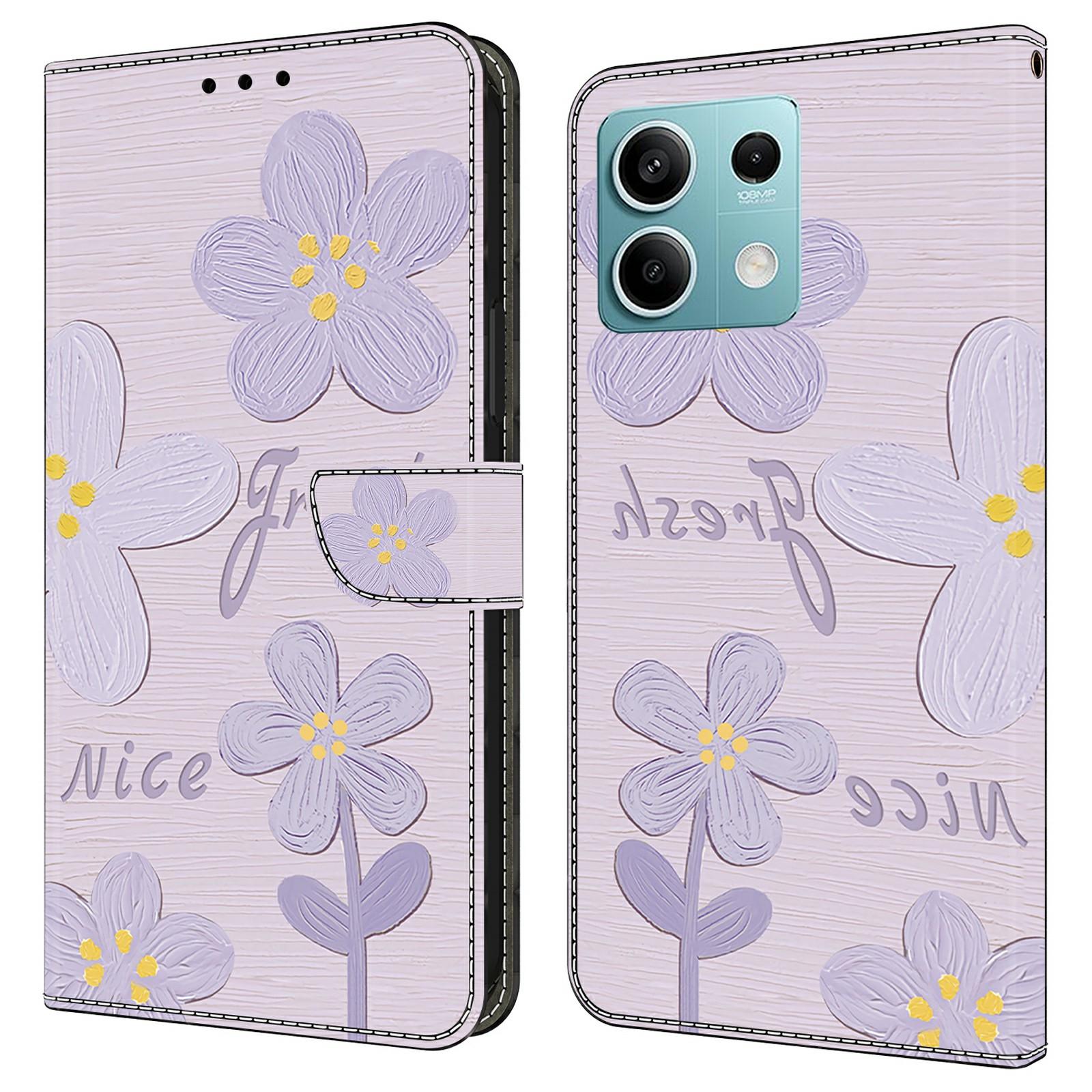 

Для Xiaomi Redmi Note 13 5G Чехол с рисунком Печать Противоударный Кожаный Чехол-книжка Кошелек Чехол для телефона Purple Flowers